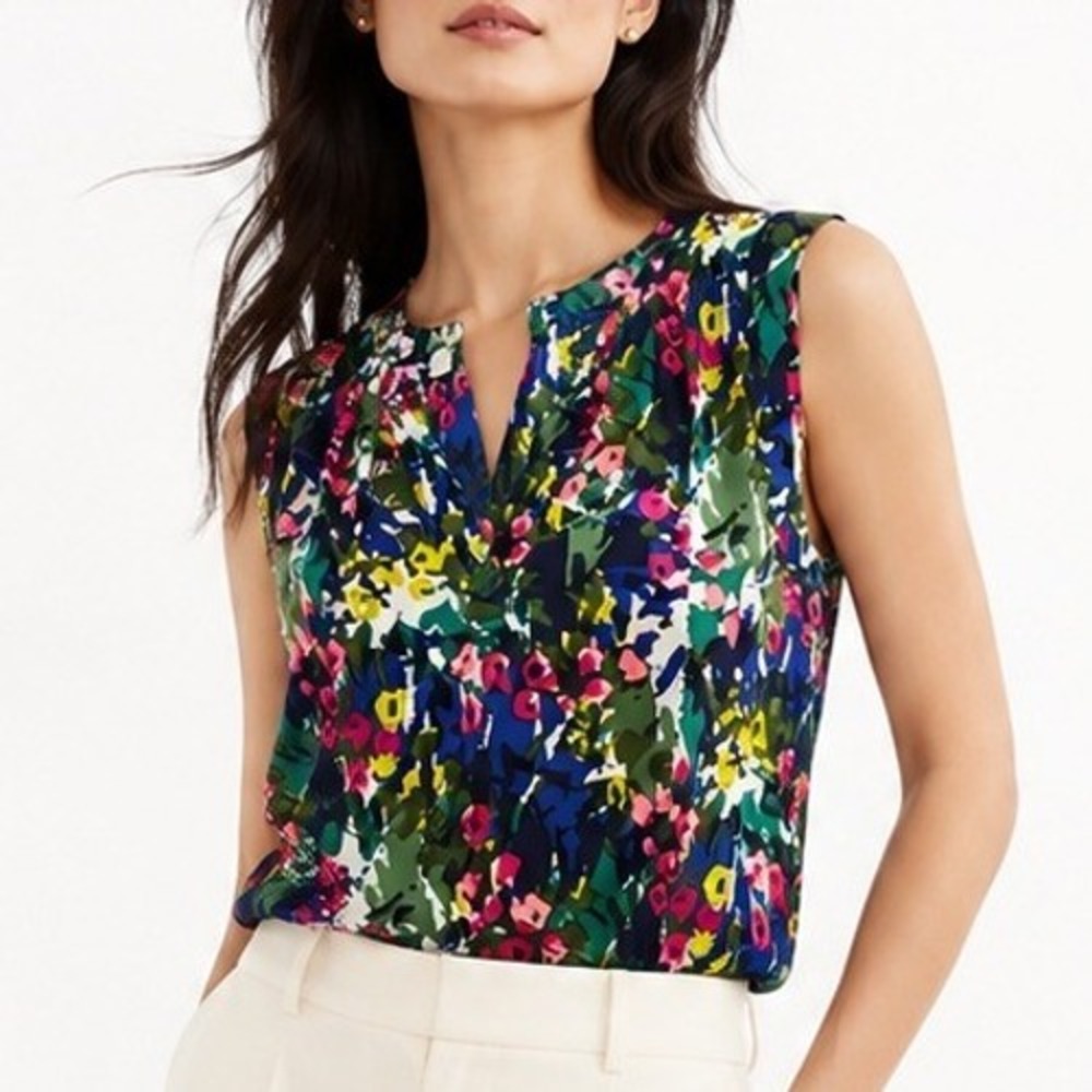 J.Crew Maximalism Womens Floral Sleeveless Split Neck Blouse Multicolor Size 0
